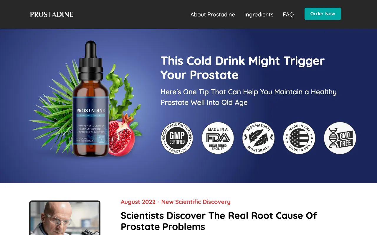 Screenshot of tryprostadine.com as it appeared during the 2026-09-28 check